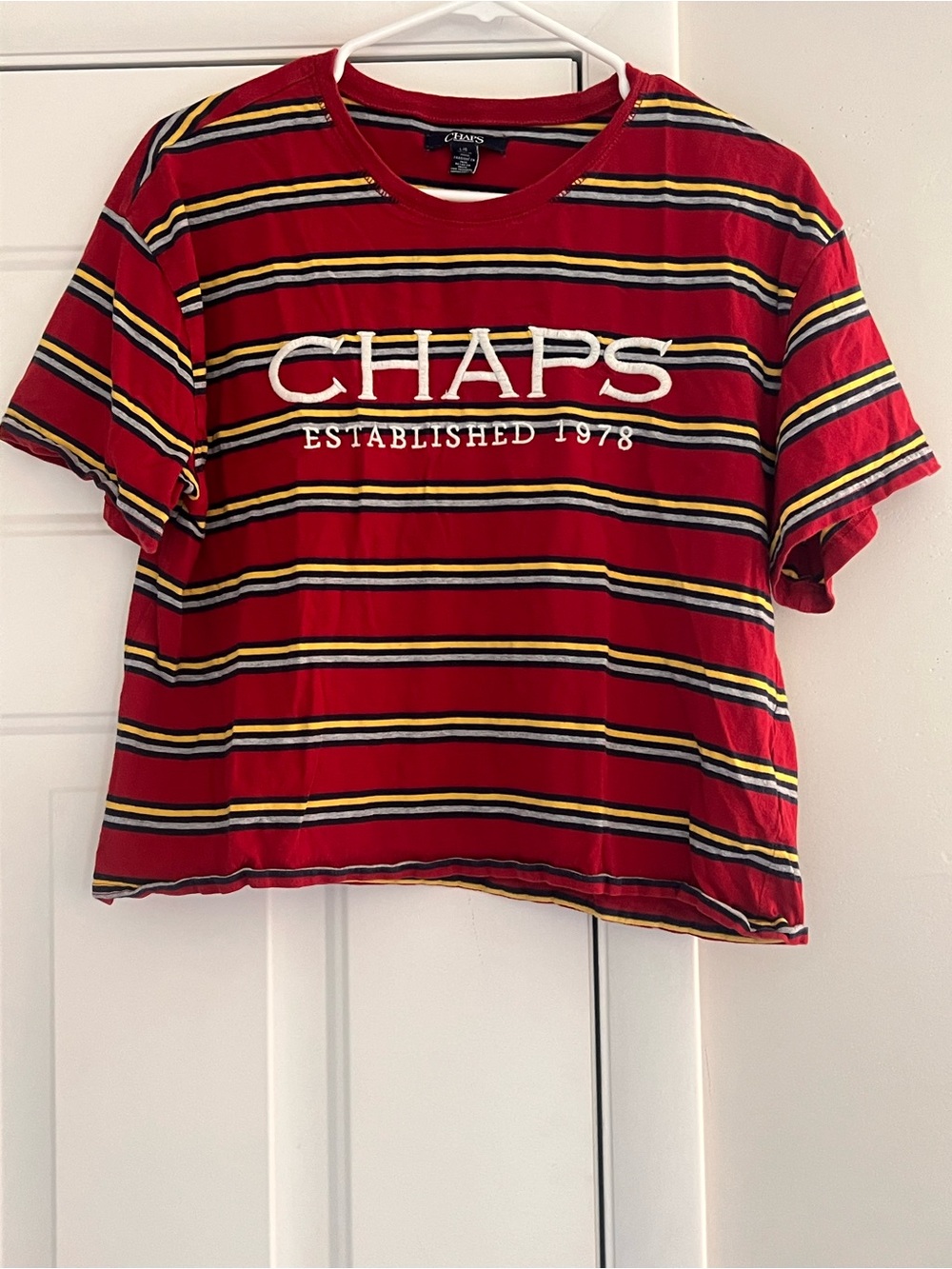 Chaps Red Striped Cropped Logo Tee